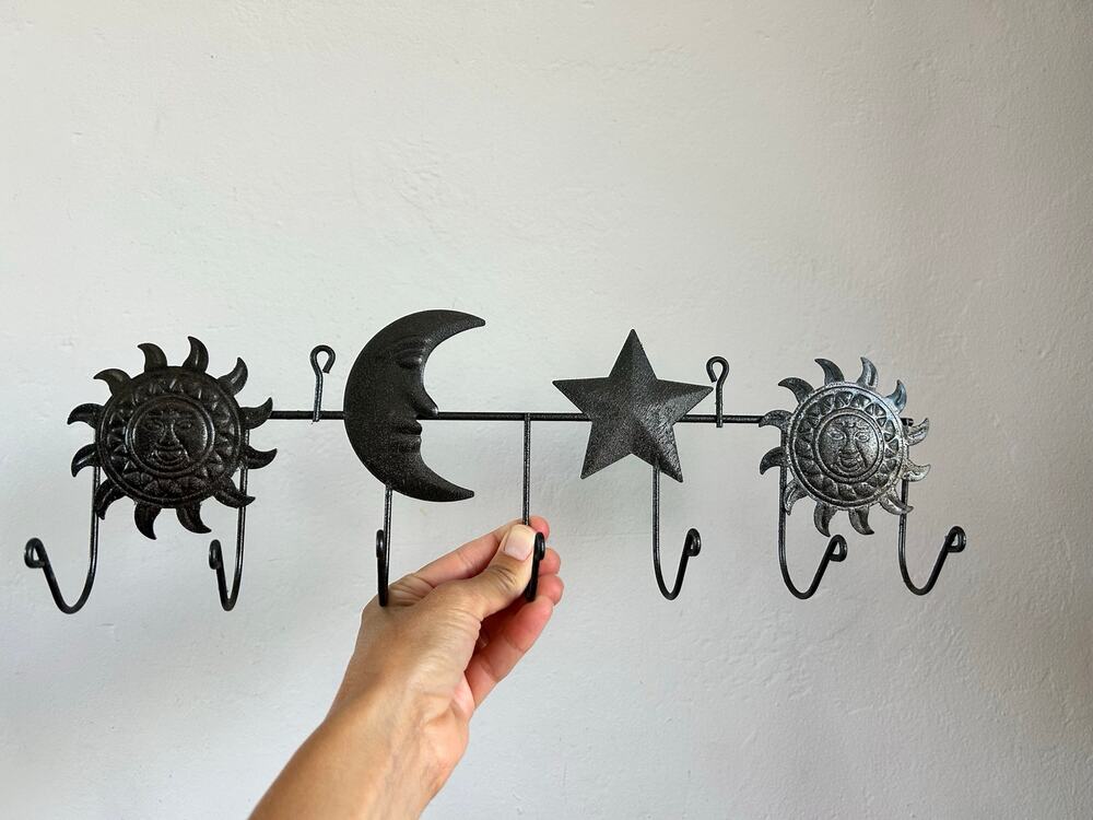 Celestial Metal Sun Moon Star Wall Hook Rack
